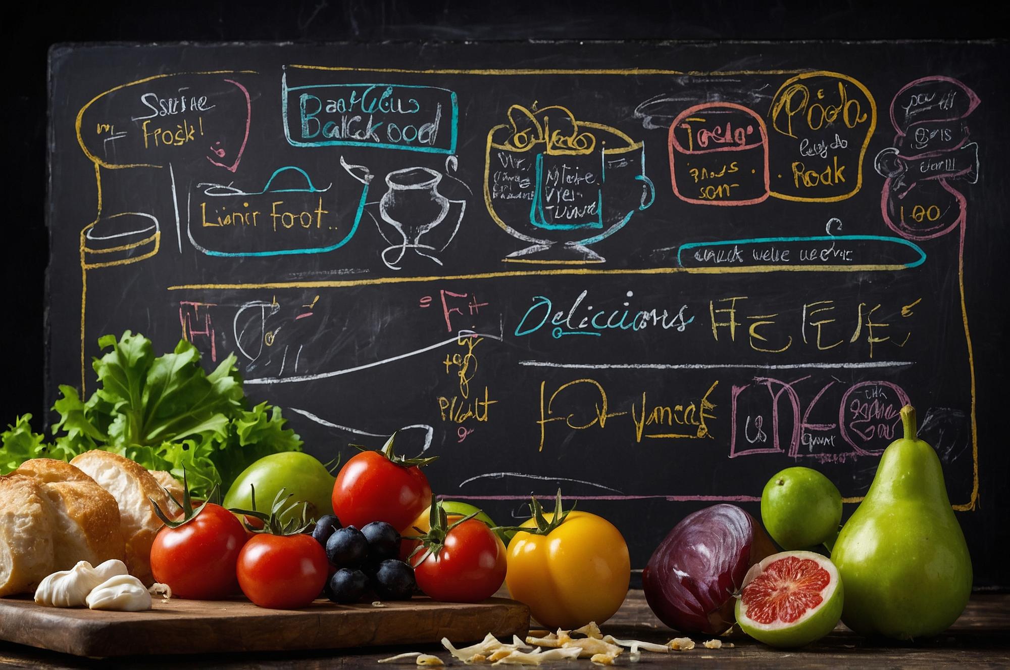 Lavagna con menu e appunti di cucina